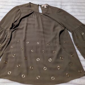 Michael Kors Green Embellished Blouse with Flared Sleeves